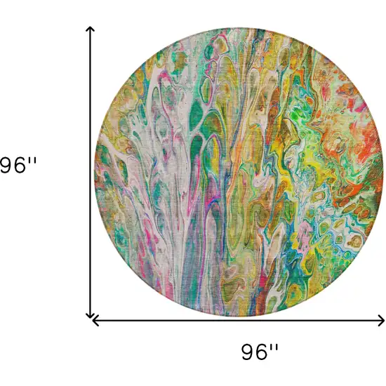 8' Green Gold And White Round Abstract Washable Indoor Outdoor Area Rug Photo 3