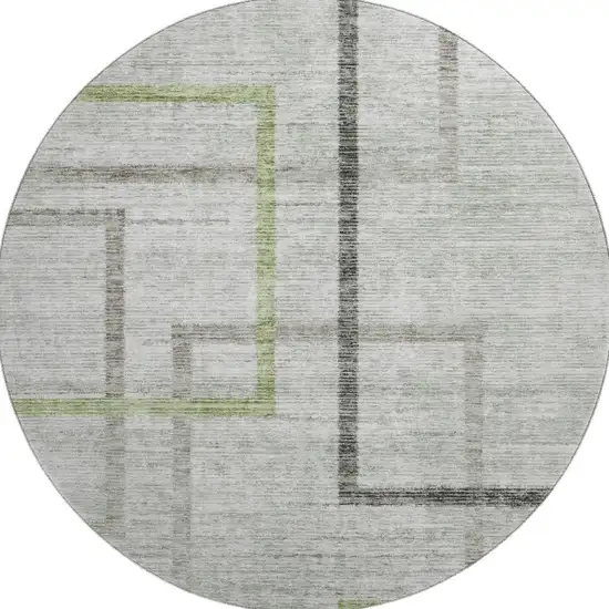 8' Green Gray And Blue Geometric Washable Round Rug With UV Protection Photo 3