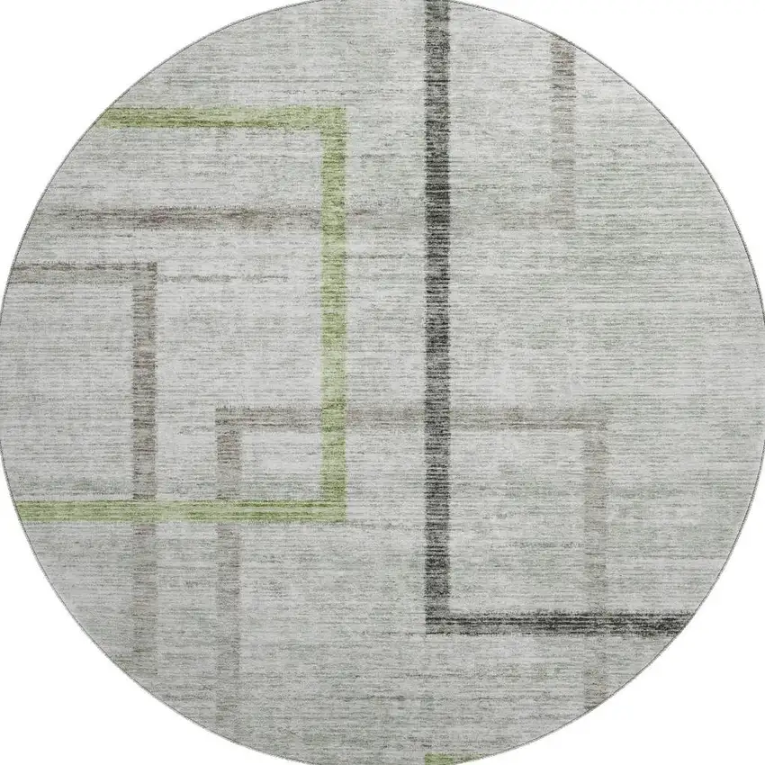8' Green Gray And Blue Geometric Washable Round Rug With UV Protection Photo 3