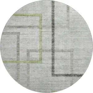 Photo of 8' Green Gray And Blue Geometric Washable Round Rug With UV Protection