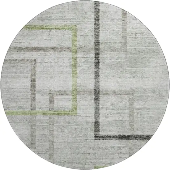 8' Green Gray And Blue Geometric Washable Round Rug With UV Protection Photo 1