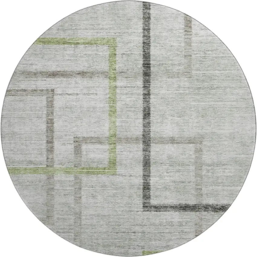 8' Green Gray And Blue Geometric Washable Round Rug With UV Protection Photo 1