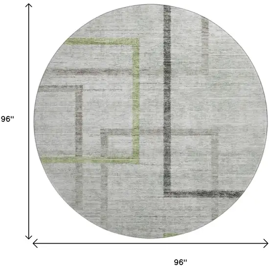 8' Green Gray And Blue Geometric Washable Round Rug With UV Protection Photo 3