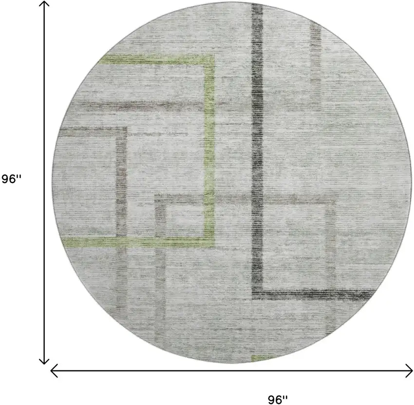 8' Green Gray And Blue Geometric Washable Round Rug With UV Protection Photo 3