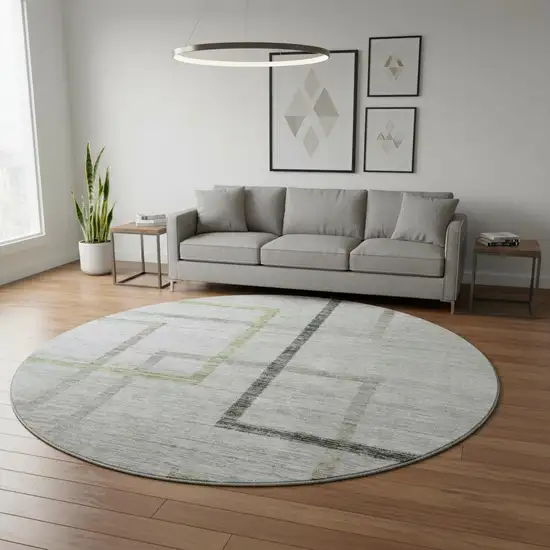 8' Green Gray And Blue Geometric Washable Round Rug With UV Protection Photo 2