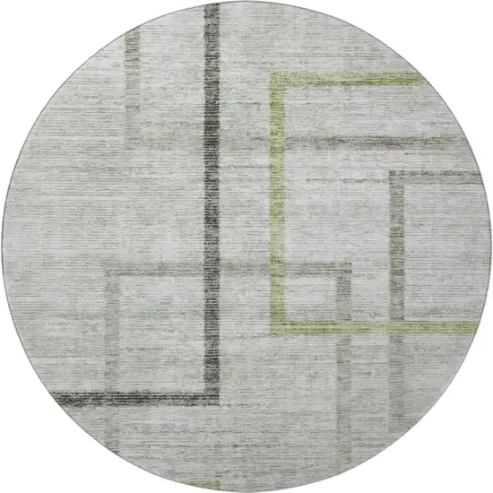 8' Green Gray And Blue Geometric Washable Round Rug With UV Protection Photo 4