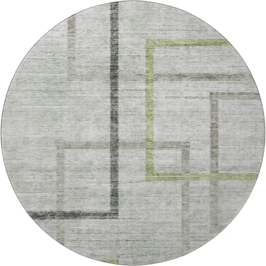 8' Green Gray And Blue Geometric Washable Round Rug With UV Protection Photo 4