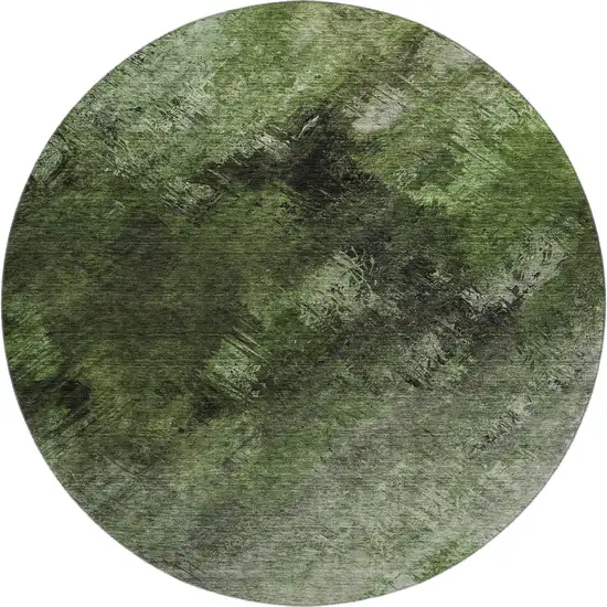 8' Green Gray And Charcoal Abstract Washable Round Rug With UV Protection Photo 1