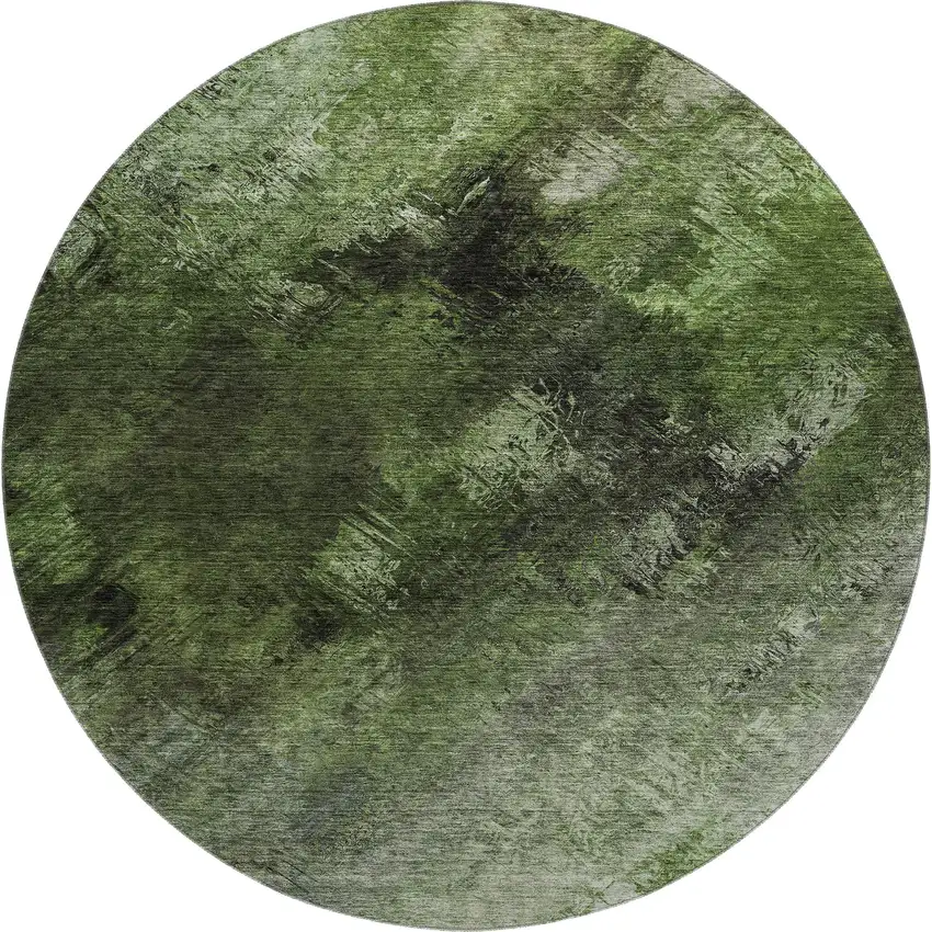 8' Green Gray And Charcoal Abstract Washable Round Rug With UV Protection Photo 1