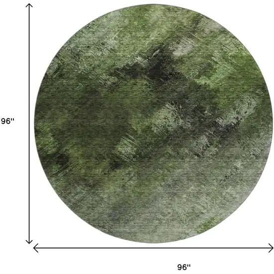 8' Green Gray And Charcoal Abstract Washable Round Rug With UV Protection Photo 3