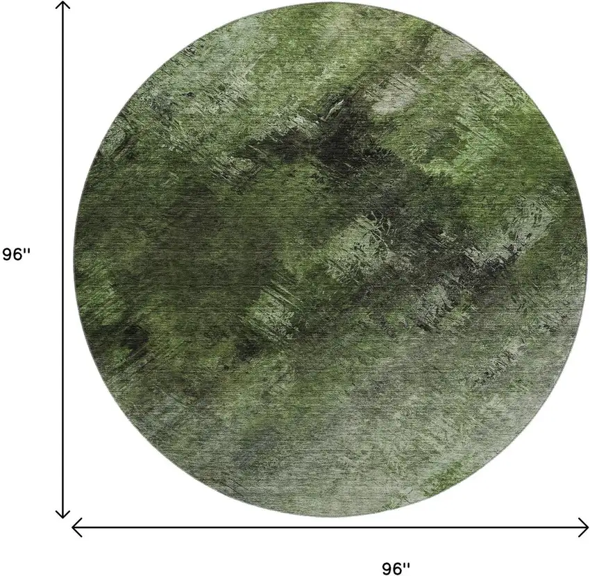 8' Green Gray And Charcoal Abstract Washable Round Rug With UV Protection Photo 3