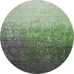 Photo of 8' Green Gray And Charcoal Ombre Washable Round Rug With UV Protection