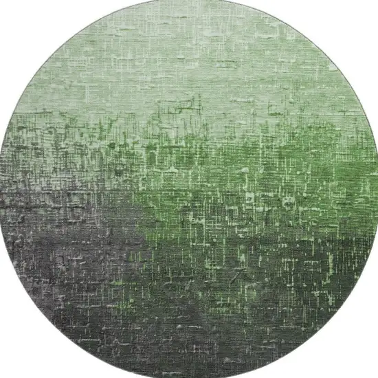 8' Green Gray And Charcoal Ombre Washable Round Rug With UV Protection Photo 2