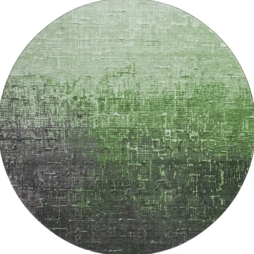 8' Green Gray And Charcoal Ombre Washable Round Rug With UV Protection Photo 2