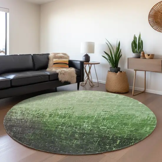 8' Green Gray And Charcoal Ombre Washable Round Rug With UV Protection Photo 4