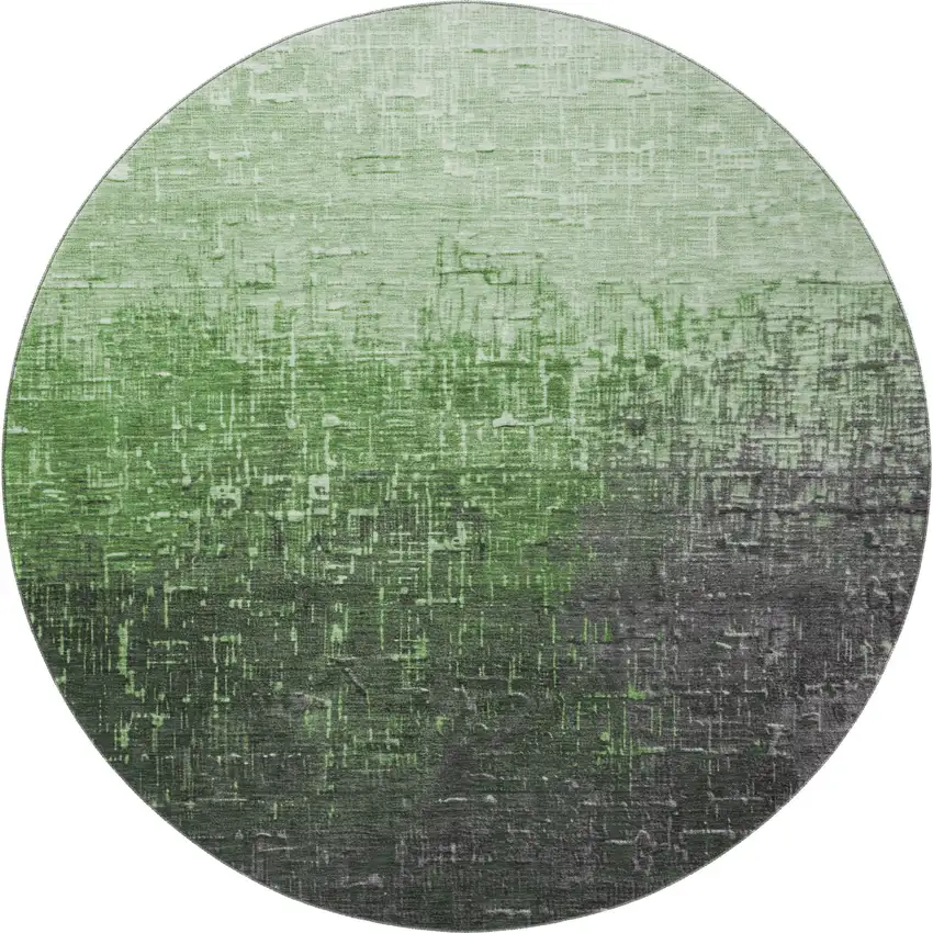 8' Green Gray And Charcoal Ombre Washable Round Rug With UV Protection Photo 3