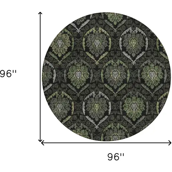8' Green Gray And Charcoal Round Medallion Washable Indoor Outdoor Area Rug Photo 3