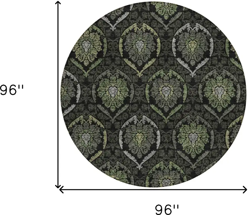8' Green Gray And Charcoal Round Medallion Washable Indoor Outdoor Area Rug Photo 3