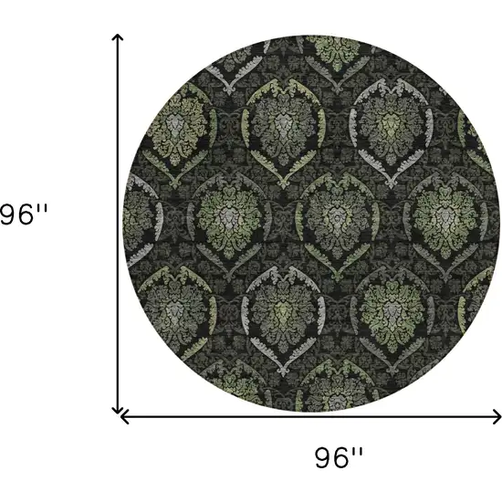 8' Green Gray And Charcoal Round Medallion Washable Indoor Outdoor Area Rug Photo 3
