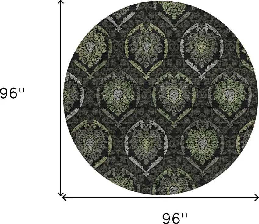 8' Green Gray And Charcoal Round Medallion Washable Indoor Outdoor Area Rug Photo 3