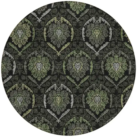 8' Green Gray And Charcoal Round Medallion Washable Indoor Outdoor Area Rug Photo 4