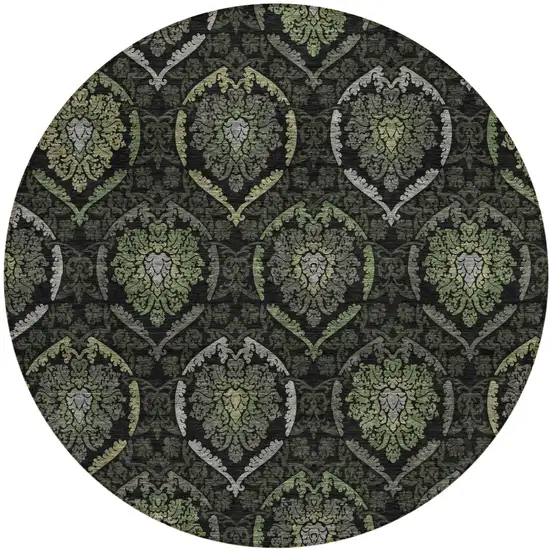 8' Green Gray And Charcoal Round Medallion Washable Indoor Outdoor Area Rug Photo 2