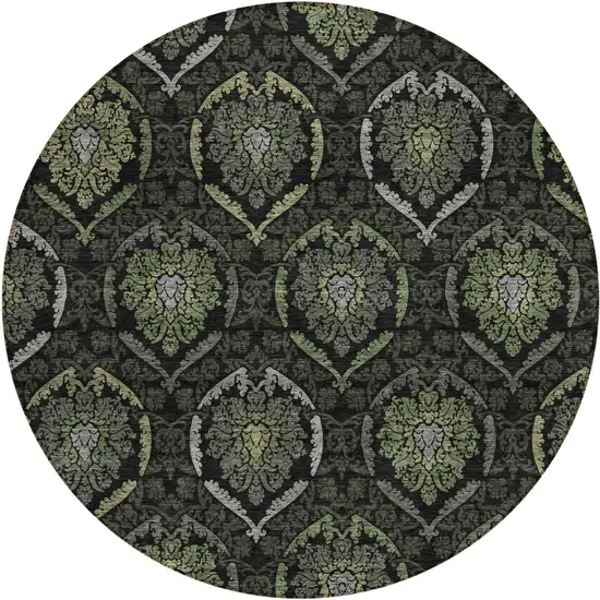 8' Green Gray And Charcoal Round Medallion Washable Indoor Outdoor Area Rug Photo 2