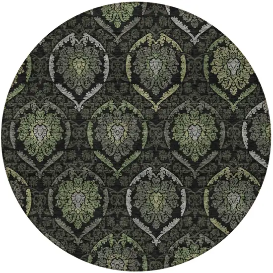 8' Green Gray And Charcoal Round Medallion Washable Indoor Outdoor Area Rug Photo 5