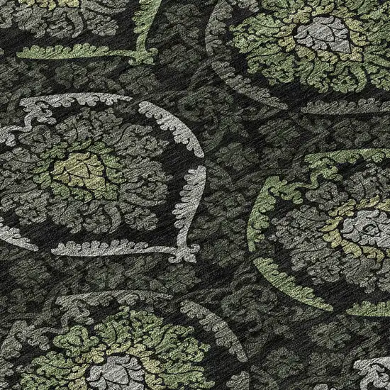 8' Green Gray And Charcoal Round Medallion Washable Indoor Outdoor Area Rug Photo 8