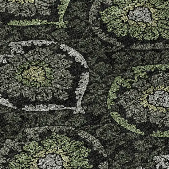 8' Green Gray And Charcoal Round Medallion Washable Indoor Outdoor Area Rug Photo 8