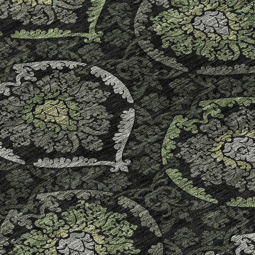 8' Green Gray And Charcoal Round Medallion Washable Indoor Outdoor Area Rug Photo 8
