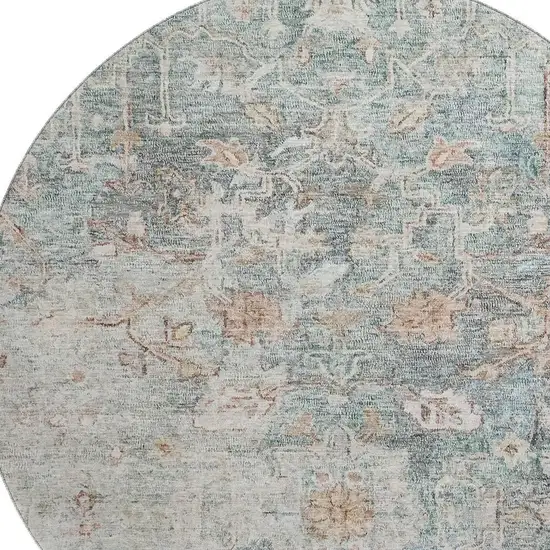 8' Green Gray And Copper Floral Washable Round Rug With UV Protection Photo 3