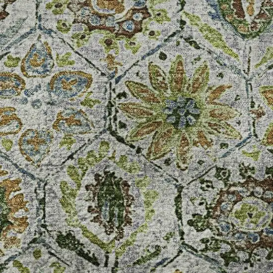 8' Green Gray And Copper Floral Washable Round Rug With UV Protection Photo 9