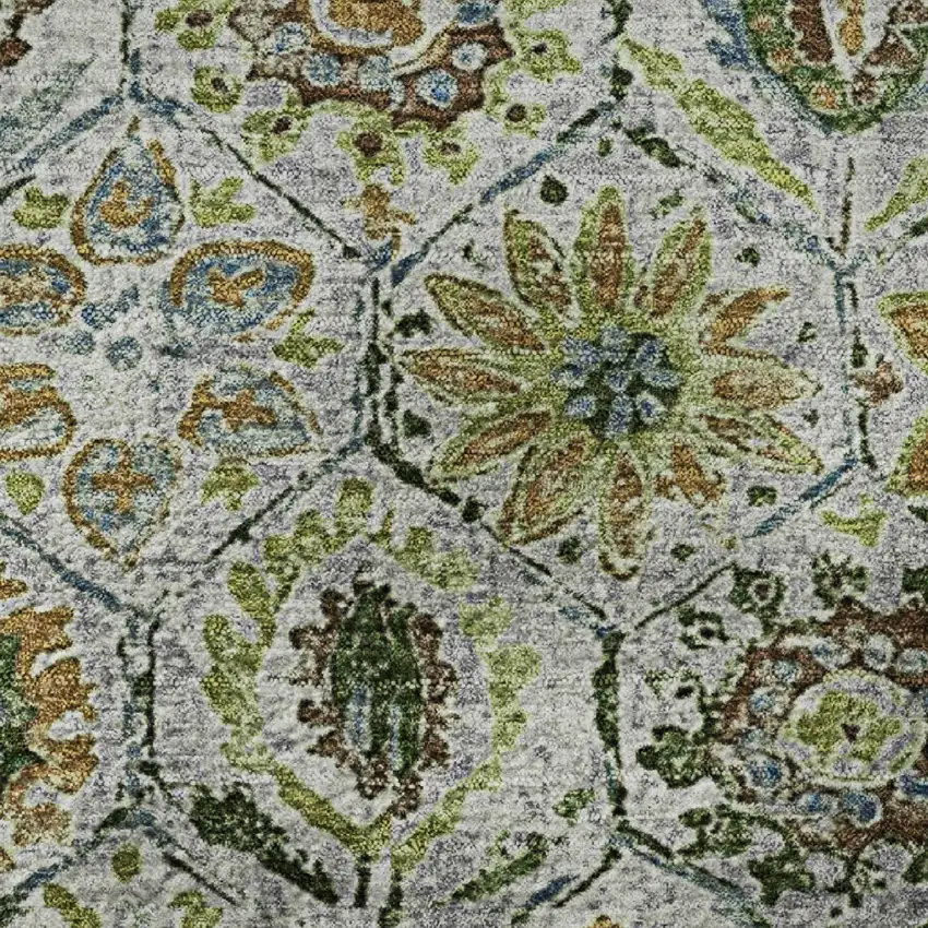 8' Green Gray And Copper Floral Washable Round Rug With UV Protection Photo 9