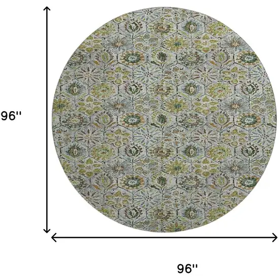 8' Green Gray And Copper Floral Washable Round Rug With UV Protection Photo 9