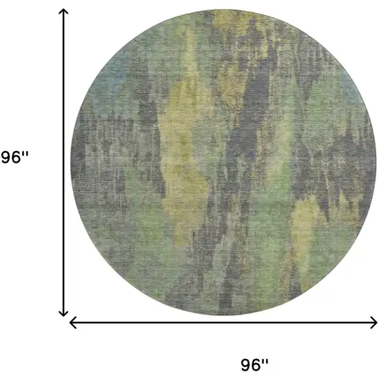 8' Green Gray And Gold Abstract Washable Round Rug With UV Protection Photo 9