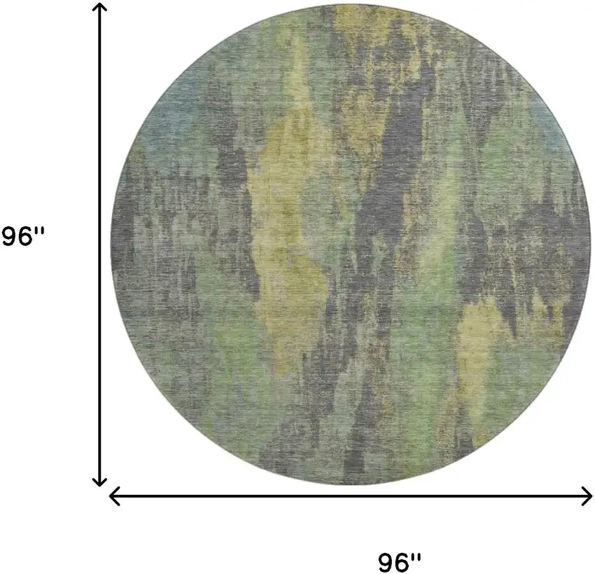 8' Green Gray And Gold Abstract Washable Round Rug With UV Protection Photo 9