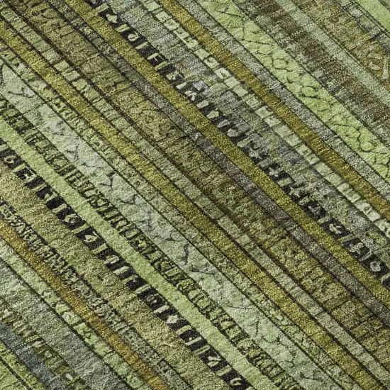 8' Green Gray And Gold Striped Washable Round Rug With UV Protection Photo 8