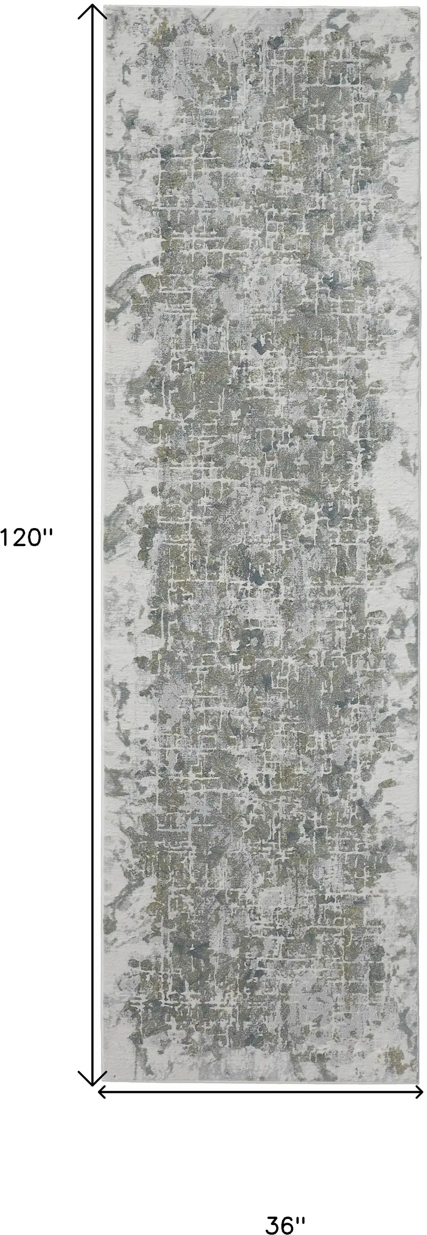 10' Green Gray And Ivory Abstract Distressed Stain Resistant Runner Rug Photo 6