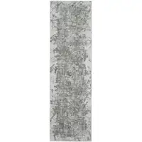Photo of 8' Green Gray And Ivory Abstract Distressed Stain Resistant Runner Rug