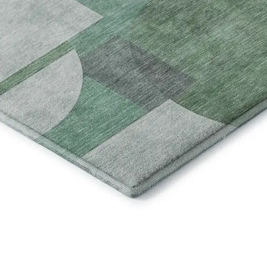 8' Green Gray And Ivory Abstract Geometric Washable Round Rug With UV Protection Photo 6