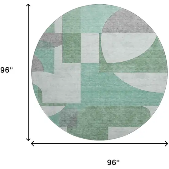 8' Green Gray And Ivory Abstract Geometric Washable Round Rug With UV Protection Photo 9
