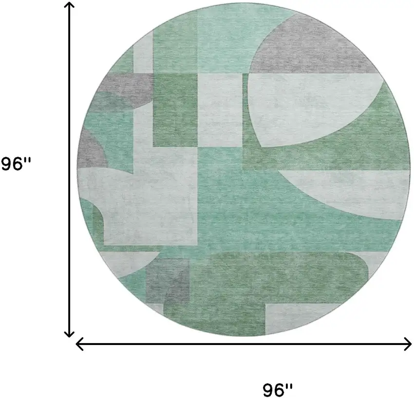 8' Green Gray And Ivory Abstract Geometric Washable Round Rug With UV Protection Photo 9