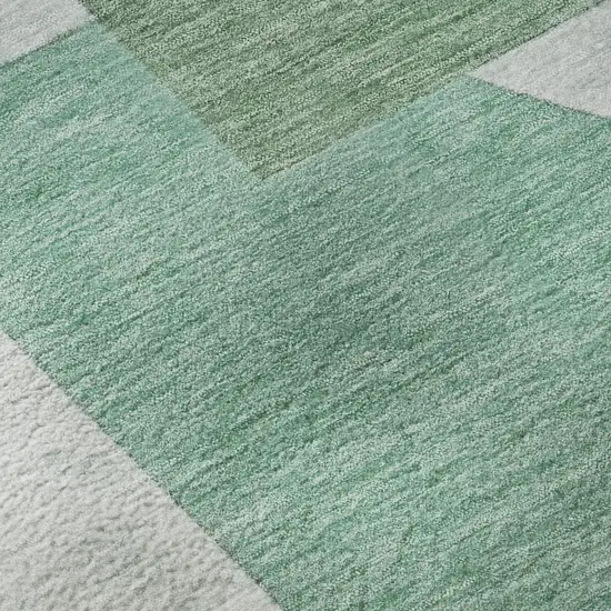 8' Green Gray And Ivory Abstract Geometric Washable Round Rug With UV Protection Photo 8