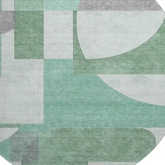 8' Green Gray And Ivory Abstract Geometric Washable Round Rug With UV Protection Photo 2