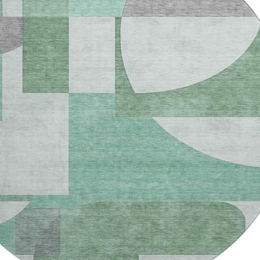 8' Green Gray And Ivory Abstract Geometric Washable Round Rug With UV Protection Photo 2
