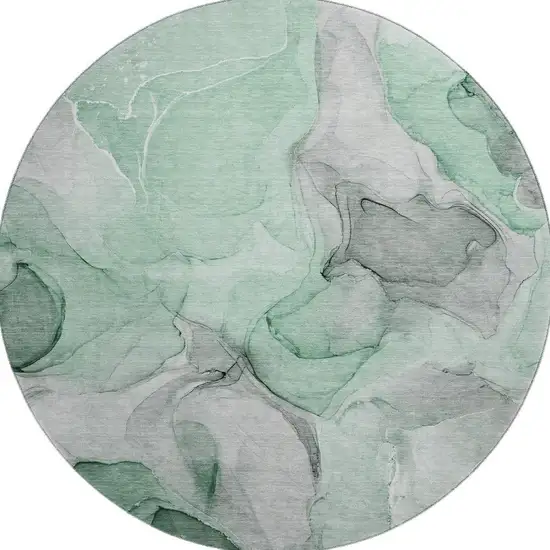 8' Green Gray And Ivory Abstract Washable Round Rug With UV Protection Photo 4