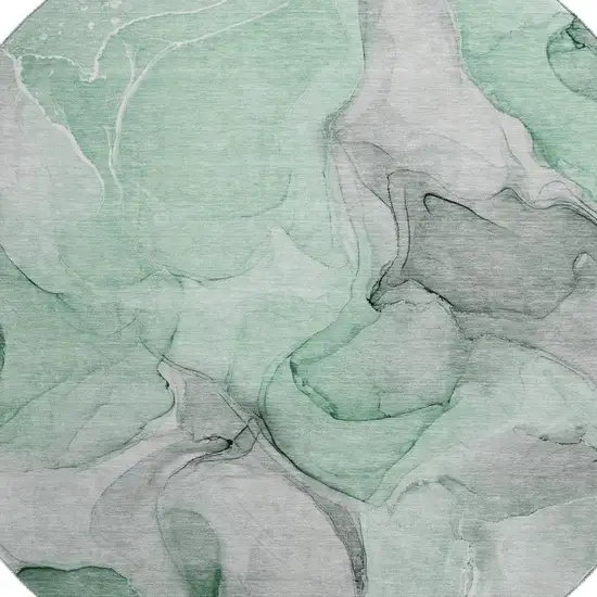 8' Green Gray And Ivory Abstract Washable Round Rug With UV Protection Photo 3