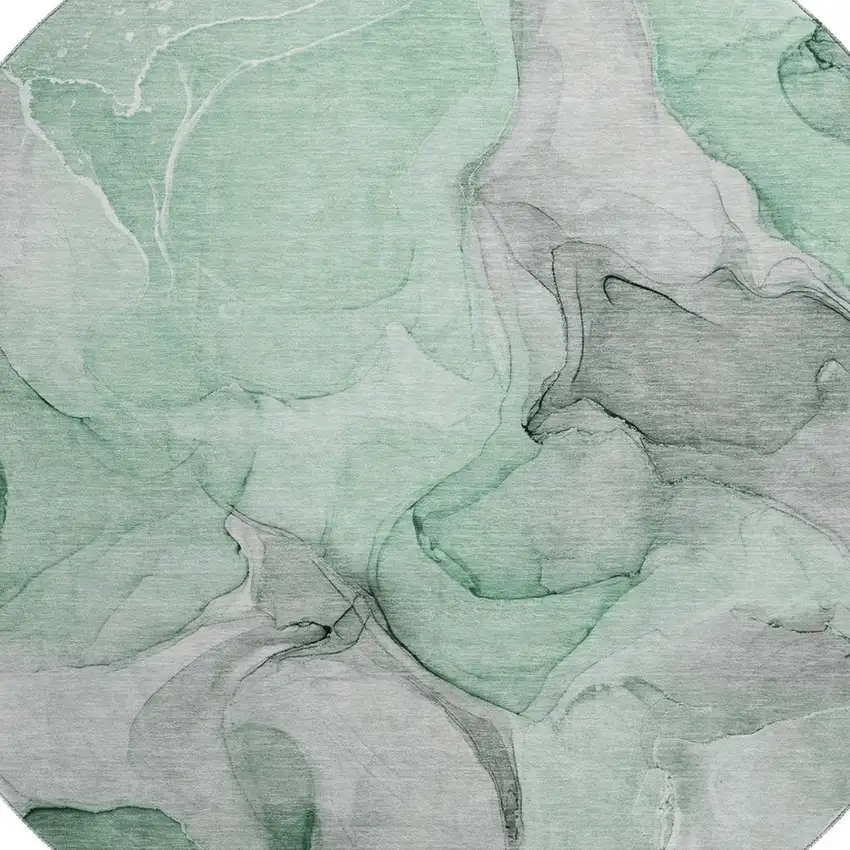8' Green Gray And Ivory Abstract Washable Round Rug With UV Protection Photo 3