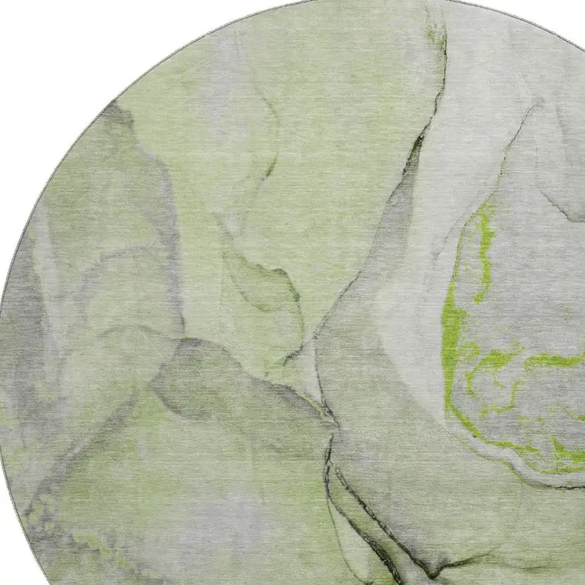 8' Green Gray And Ivory Abstract Washable Round Rug With UV Protection Photo 3